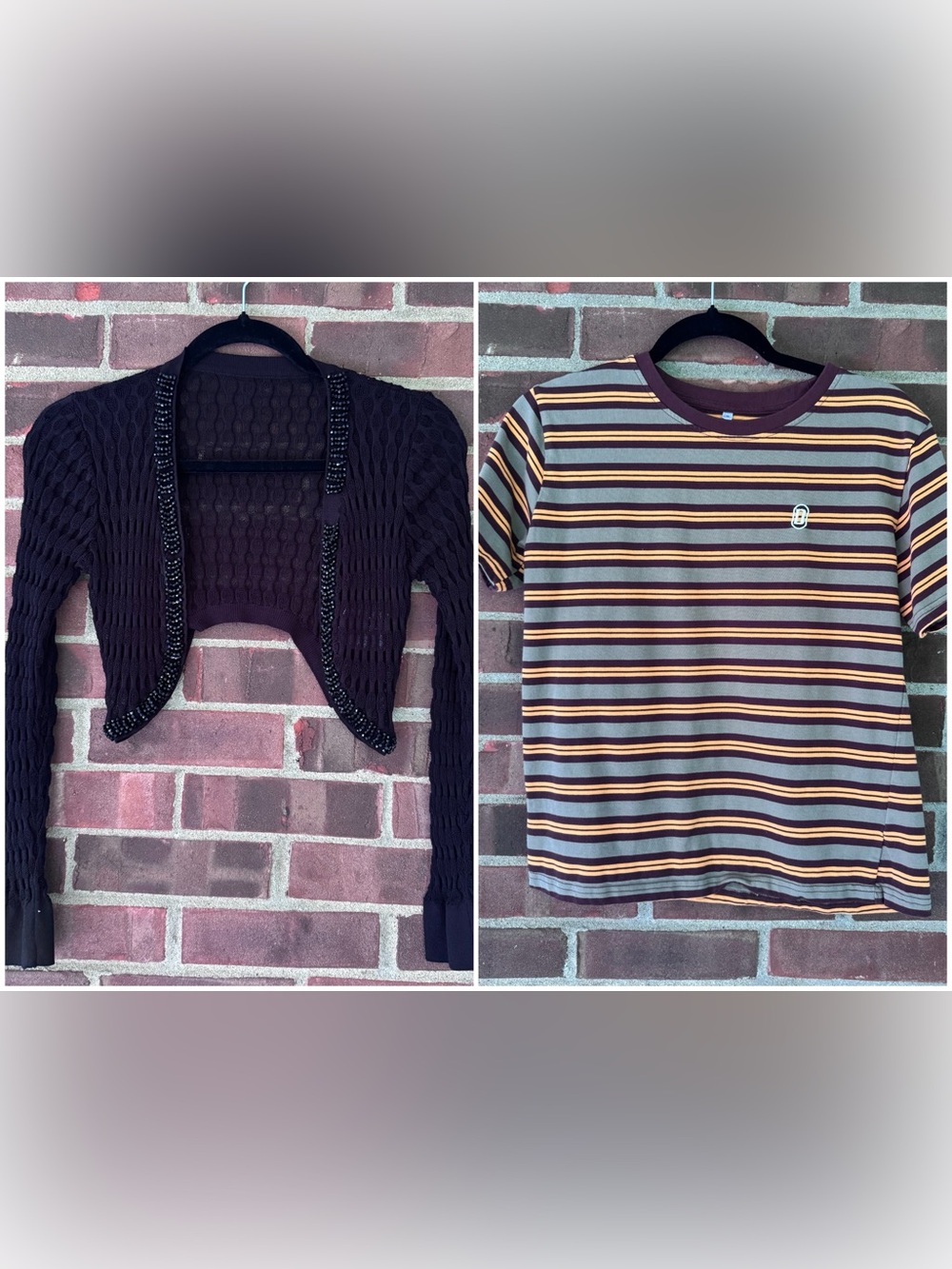 Lot of 2 Womens Tops Black Beaded Shrug Bolero & Striped Tee Asian Medium US XS